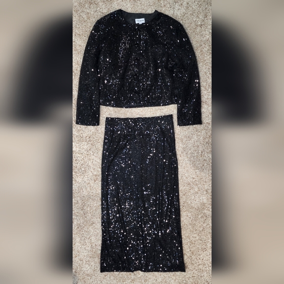 Steve Madden Black Sequin Skirt And Top Set New Sm